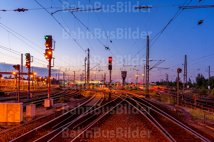 Gleisvorfeld im Abendlicht im Bahnhof Hamburg-Altona